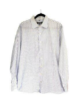 KENNETH COLE- REACTION MENS WHITE/BLUE STRIPE LONG SLEEVE BUTTON DOWN NECK 17.5
